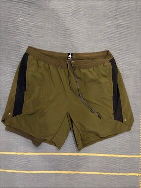 Four Laps Olive Green Men's Athletic Shorts with Black Panels